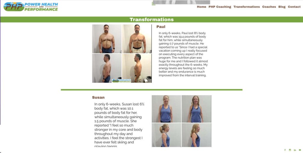 مثال من صحة الطاقة والأداء. يوضح كيف توضح حالة الاختبار كيف يمكنك مساعدة العملاء مباشرة.