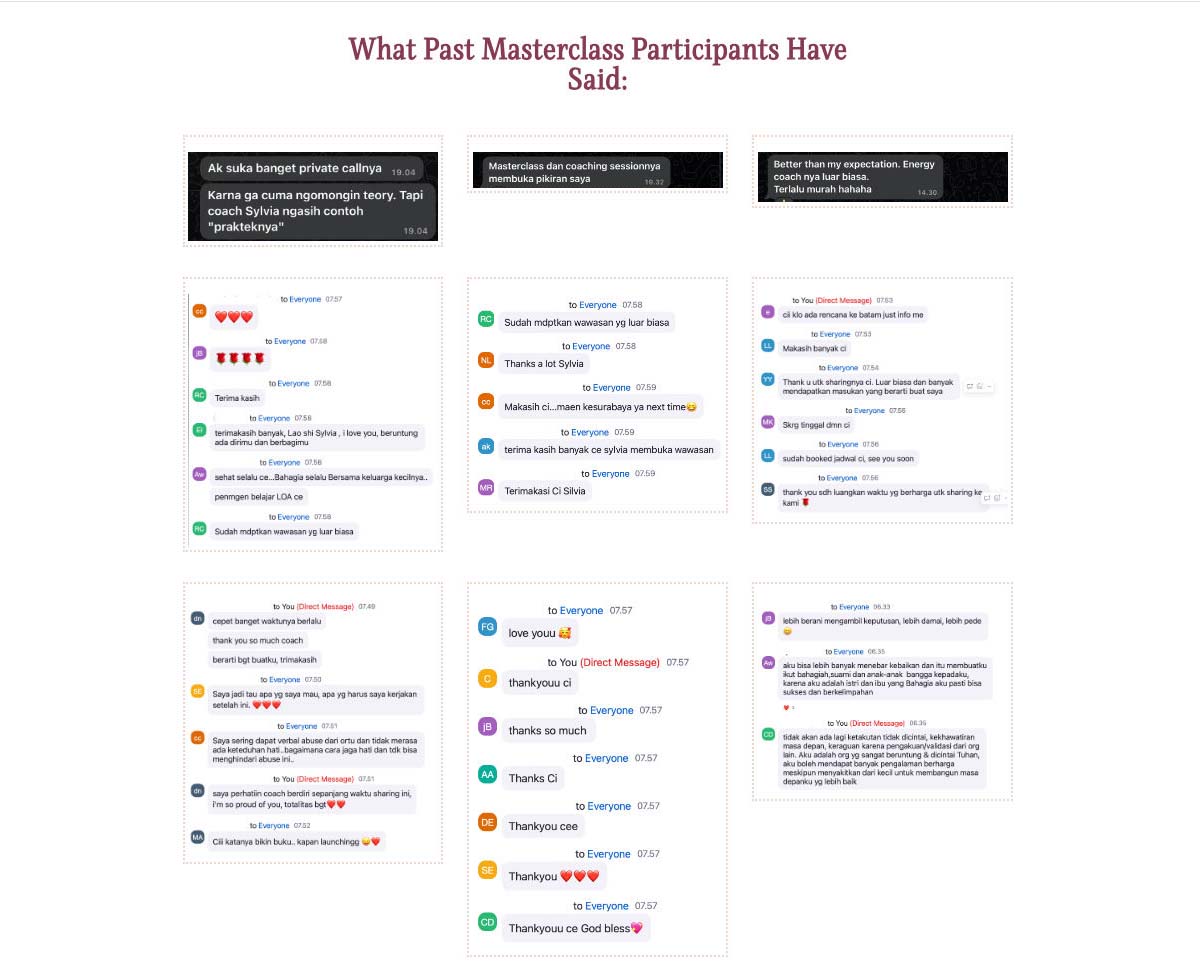 مثال من I Love You and I Love Me MORE Masterclass من سيلفيا سيلفرز. ويستخدم مراجعات العملاء كدليل على الثقة.