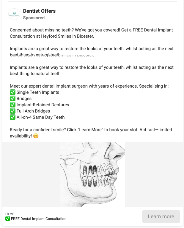 De la Oferte Dentist. Acesta arată că medicul dentist oferă o soluție personalizată în anunț.