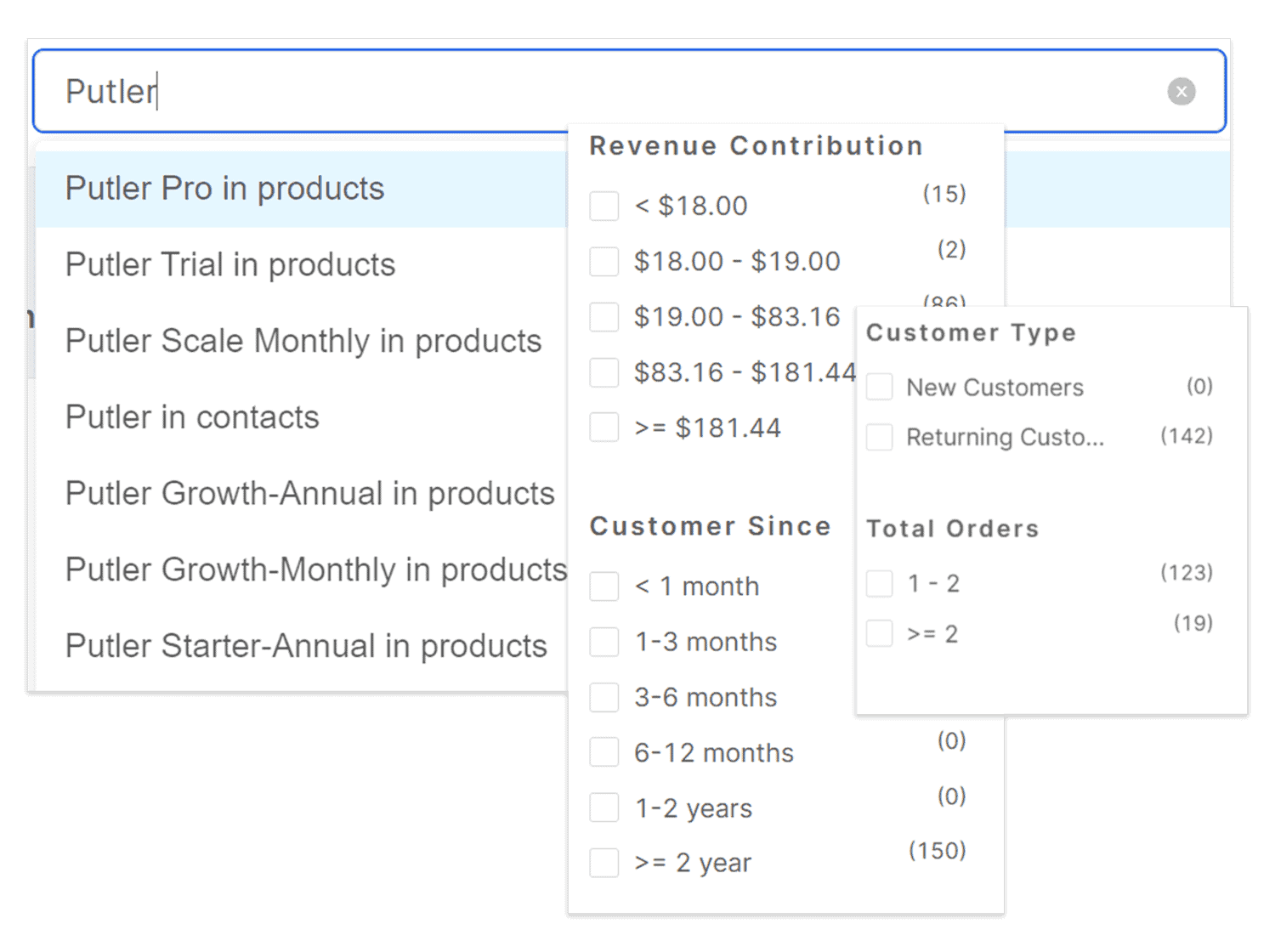 Pencarian dan Filter Instan - Putler
