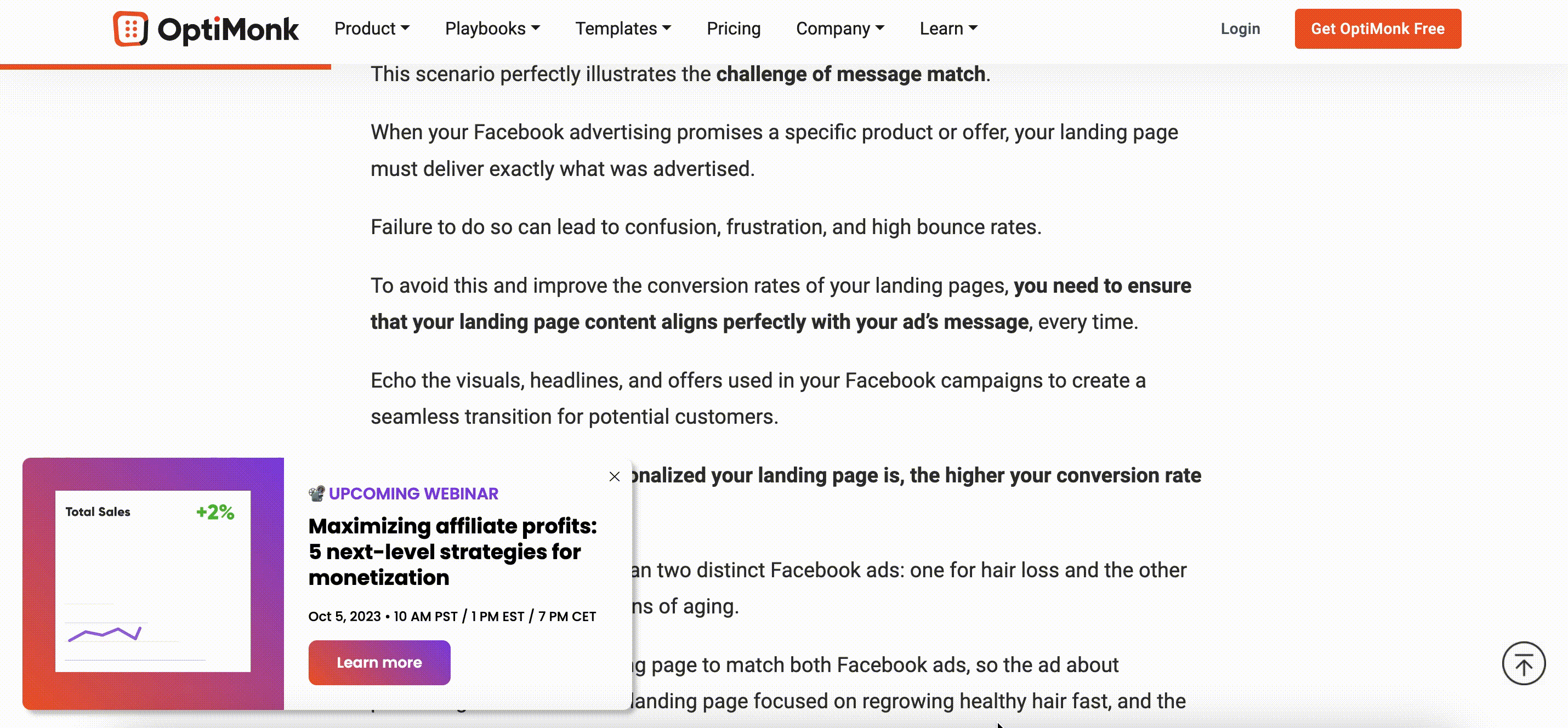 Exemplo de animação pop-up OptiMonk