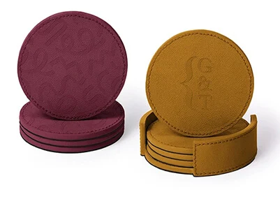 Echtleder-Untersetzer-Set mit Halter