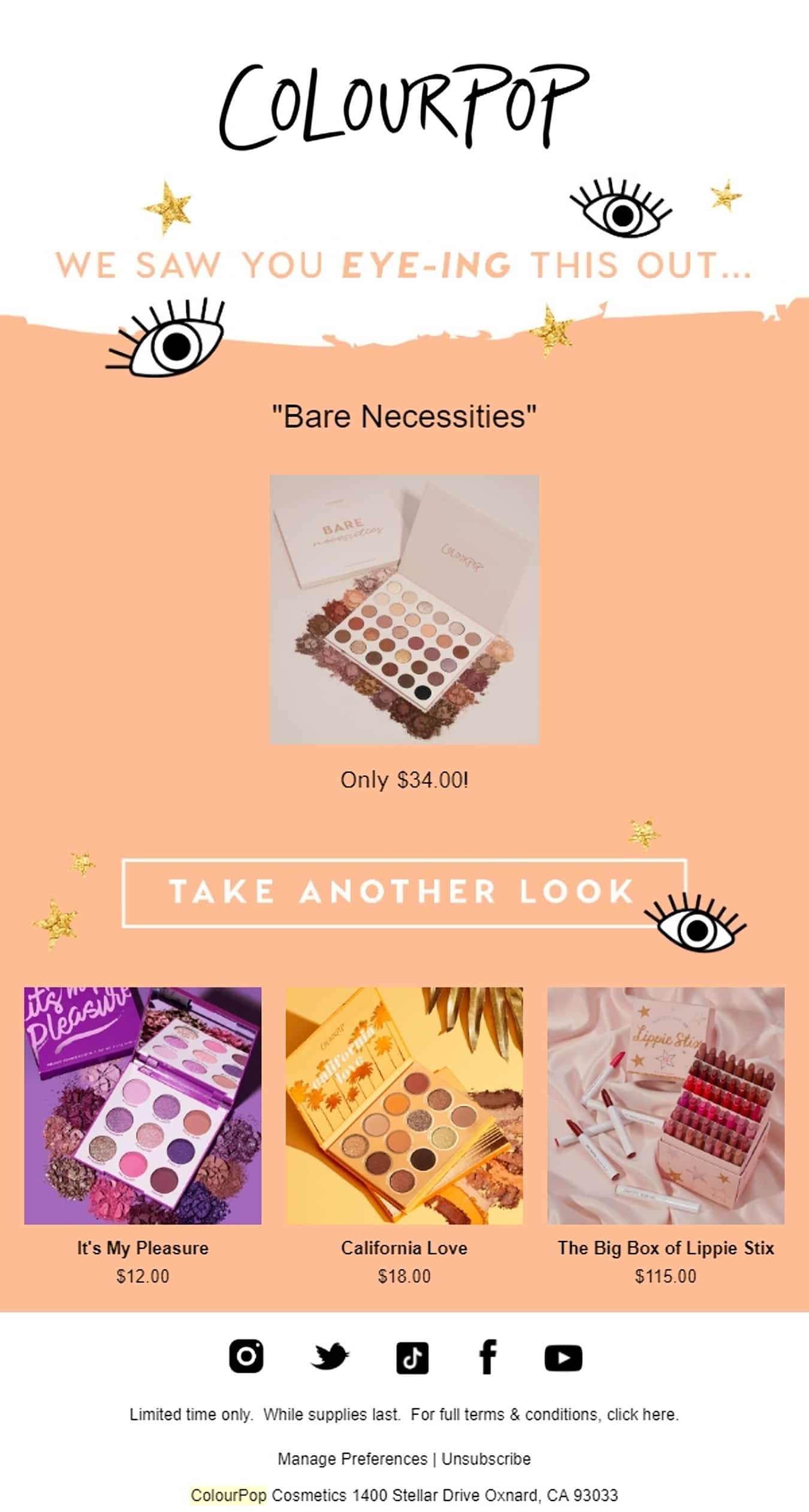 ภาพหน้าจอของอีเมลการละทิ้งรถเข็น colourpop