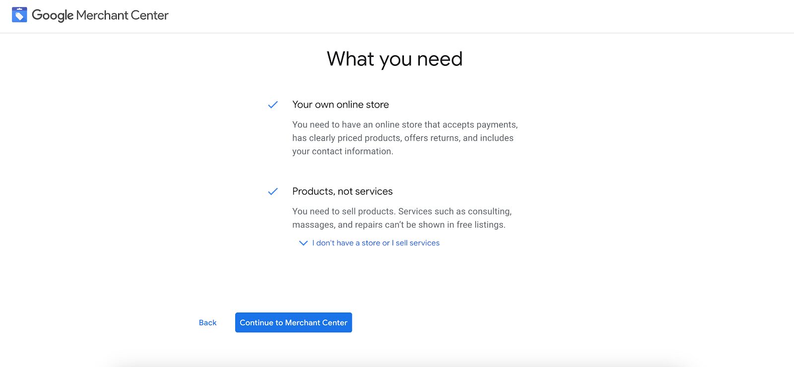 Następnie przejdź do kanału Merchant Center.