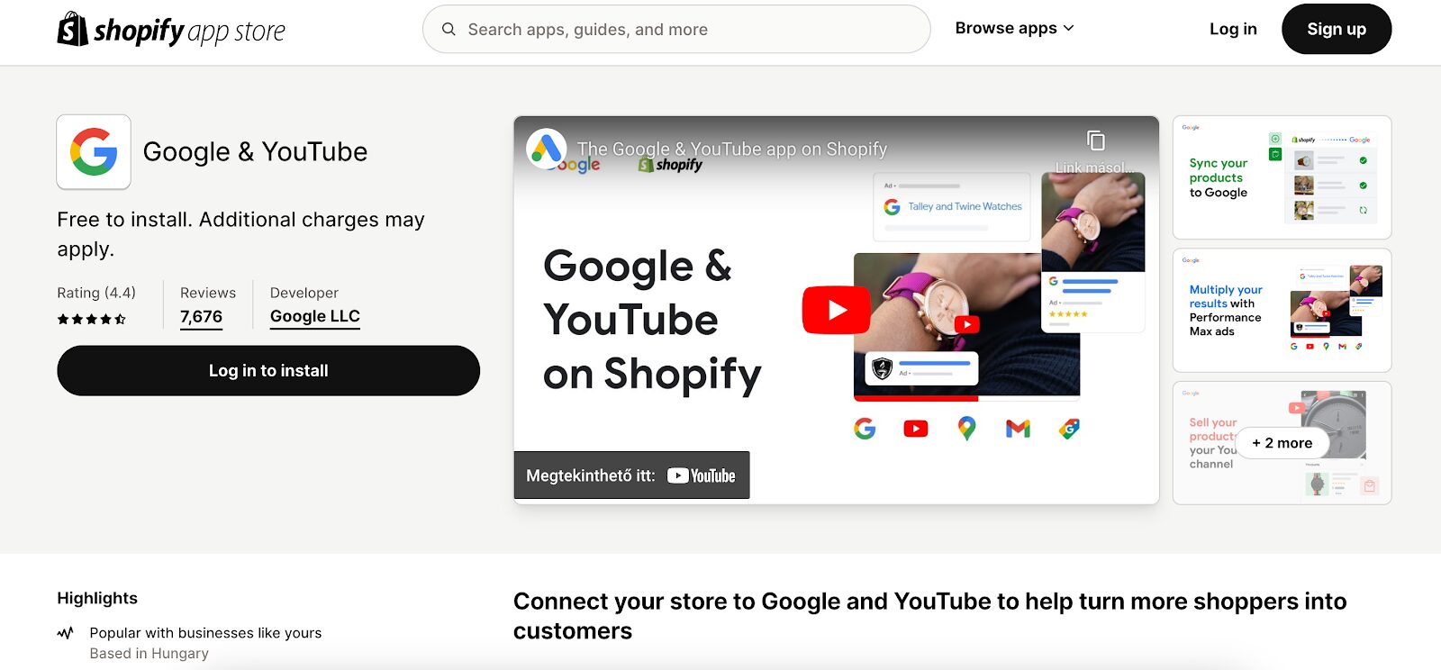 Zainstaluj aplikację Google i YouTube, która pomaga w integracji Shopify z Google Merchant Center.