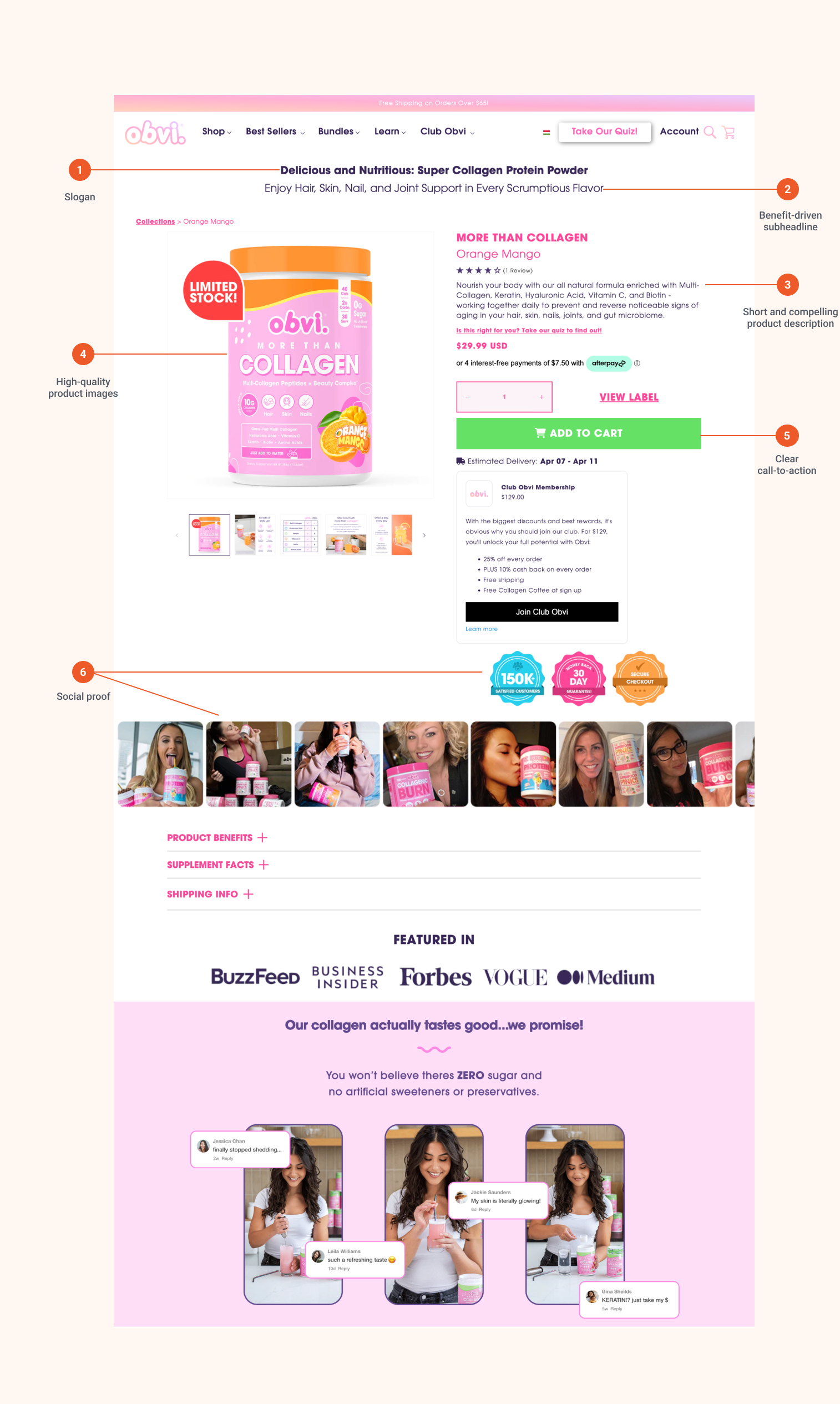 Przykładowa strona produktu Shopify ze sklepu internetowego Obvi