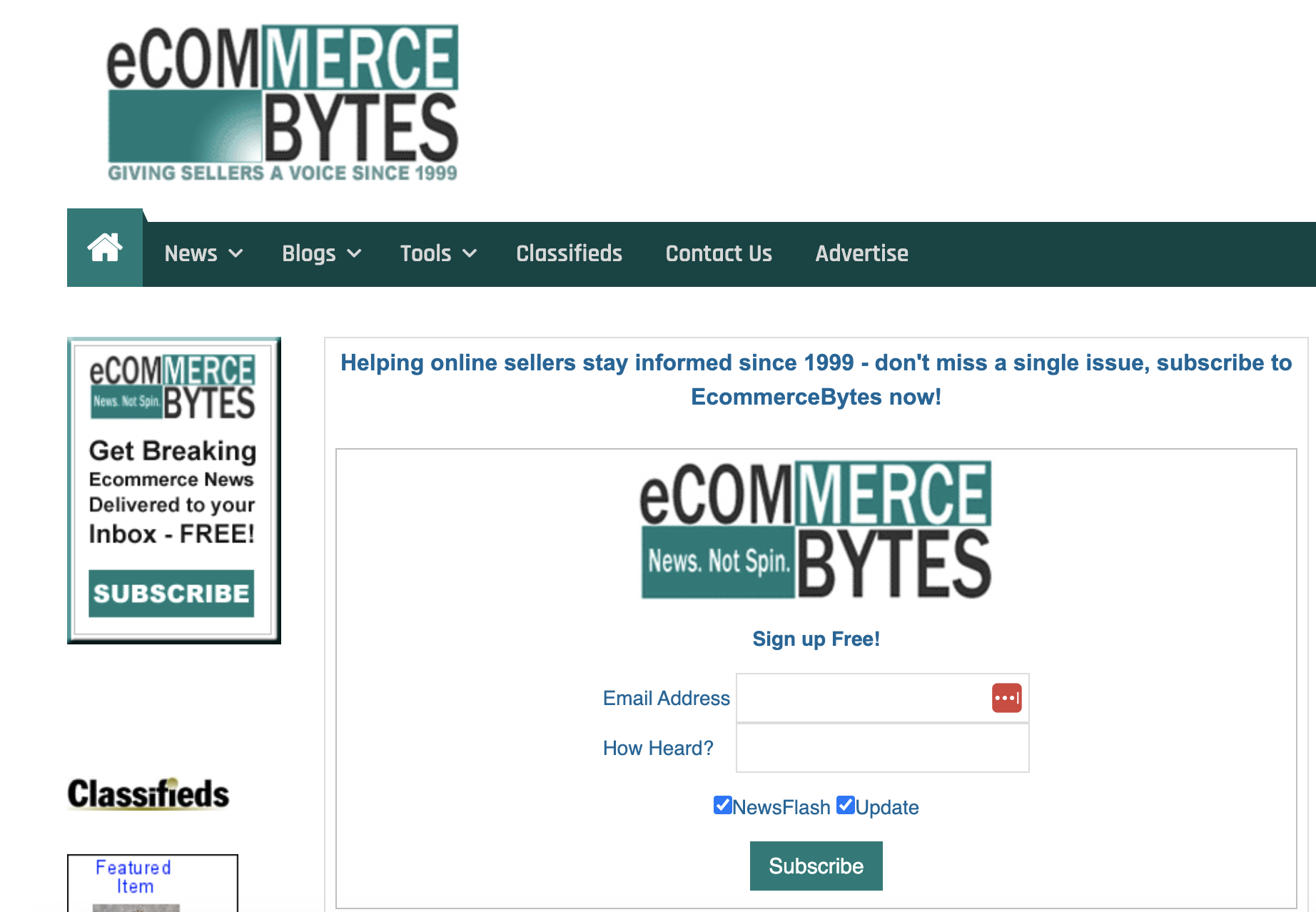 eCommerce Bytes, 1999'dan bu yana çevrimiçi satıcılar için en son bilgileri ve stratejileri sağlıyor.