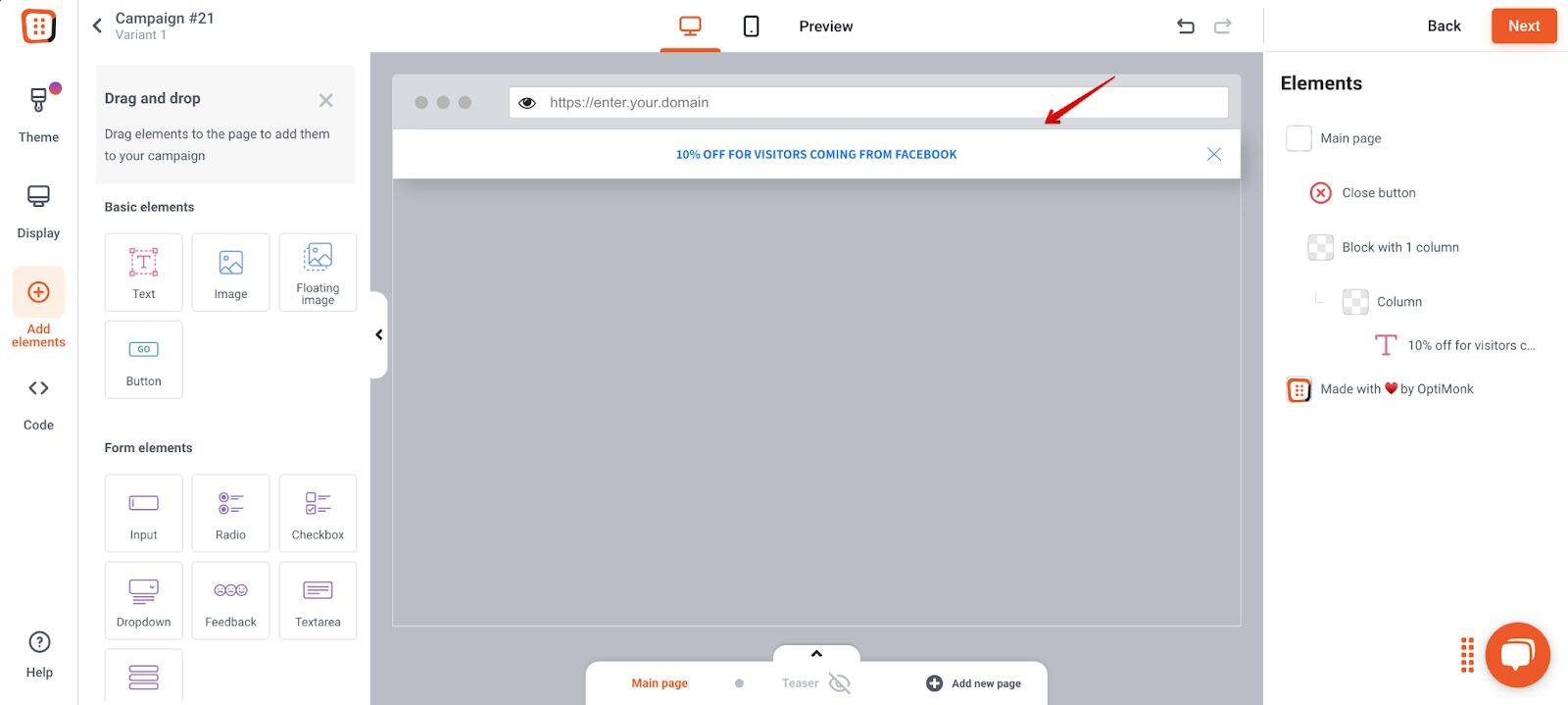 Dołącz licznik czasu do edytora OptiMonk