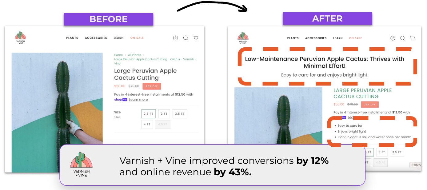 Firma Varnish & Vine użyła narzędzia Smart Product Page Optimizer do aktualizacji stron produktów.