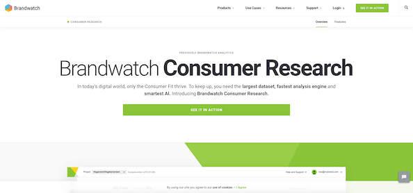 Brandwatch,com 홈페이지 스크린샷.