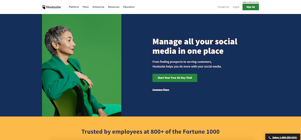 Hootsuite 홈페이지 스크린샷.