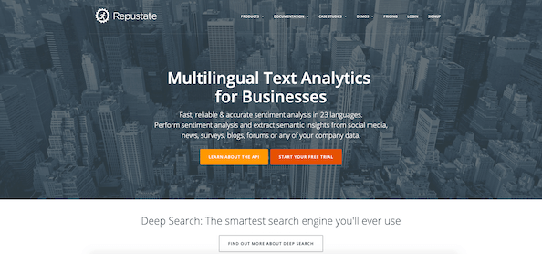 Repustate.com 홈페이지 스크린샷.