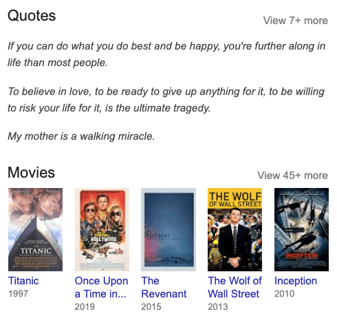 Leonardo DiCaprio의 지식 패널 스크린샷