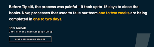 テキストとCTAボタンを表示するTipaltiホームページ。