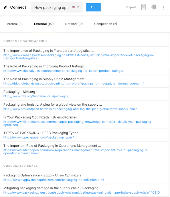 MarketMuseConnectアプリケーションの部分的なスクリーンショット。
