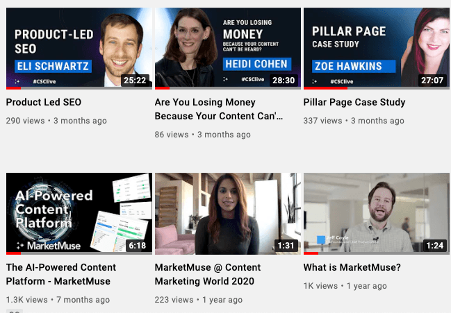 Miniaturas de vídeo do YouTube.