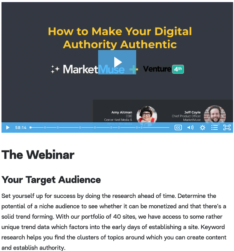 Exemplo de uma postagem contendo incorporação de vídeo.