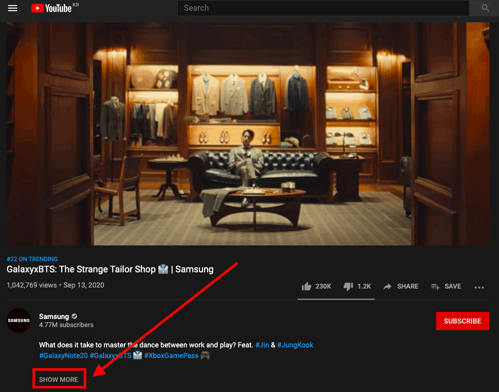 Youtube ne montrant que les premières lignes de la description de la vidéo et pour que les utilisateurs en voient plus, ils doivent cliquer