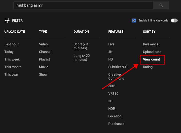 trier les vidéos YouTube par nombre de vues pour effectuer une recherche par mot-clé
