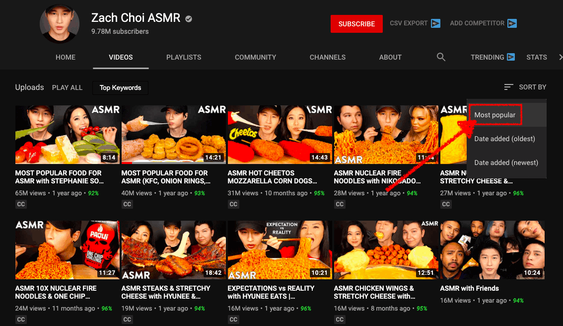 trier les vidéos par popularité pour une recherche compétitive