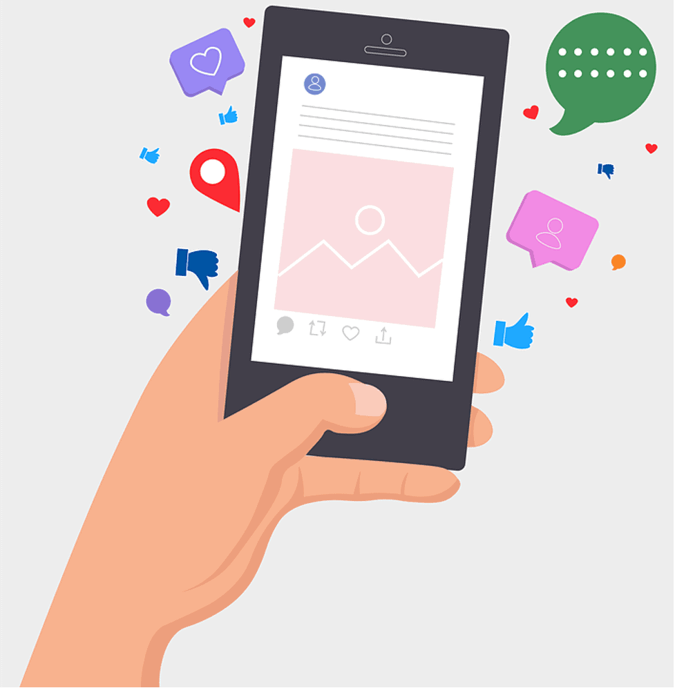 Um usuário interagindo com uma postagem de mídia social no celular