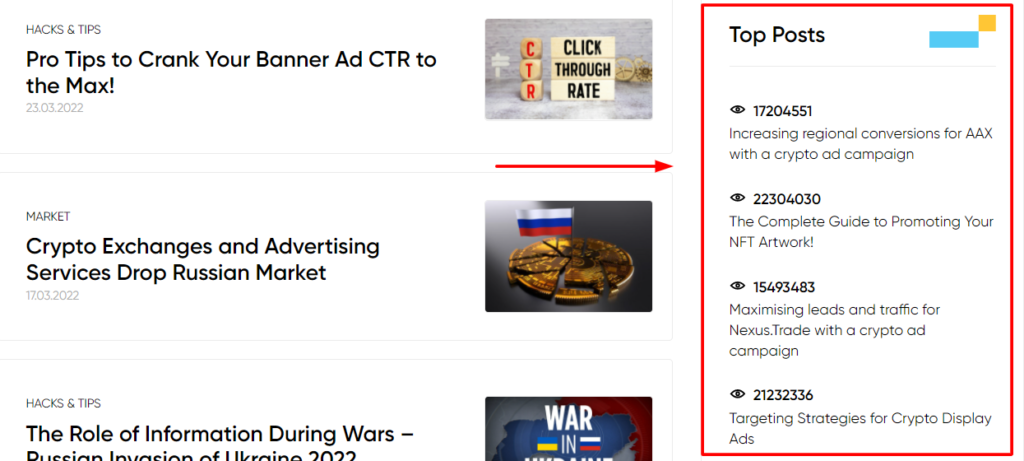 bannières publicitaires des premières pages