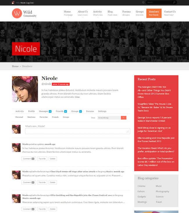 WildCommunity-BuddyPress-Thème