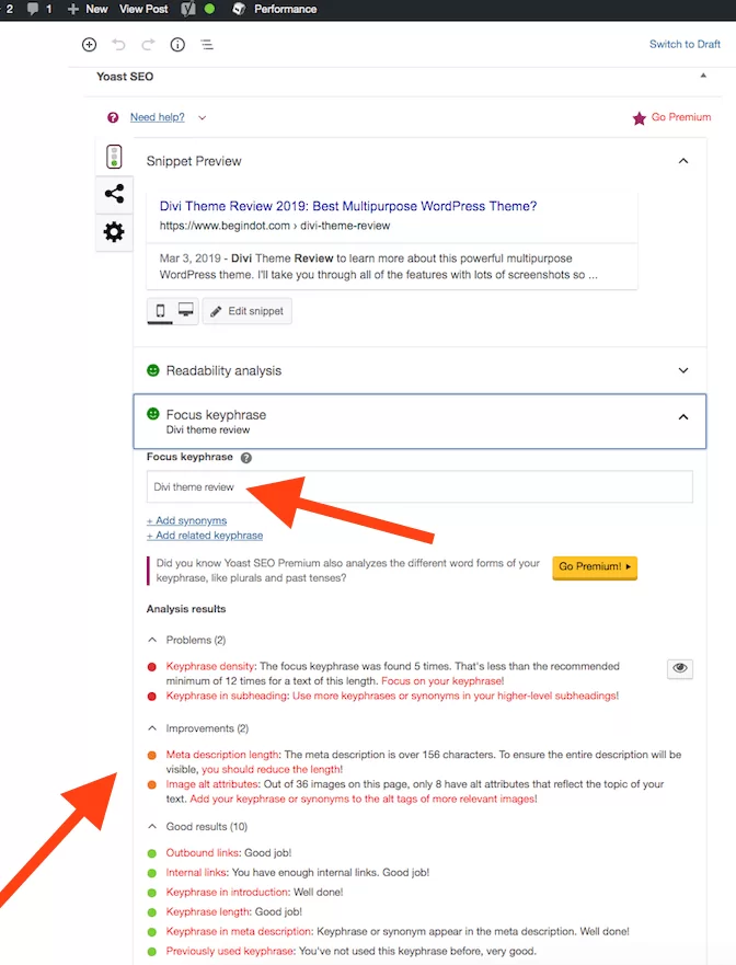 Yoast On Page Analysis