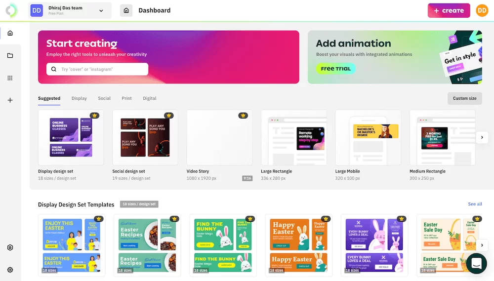 Interfaz de creación