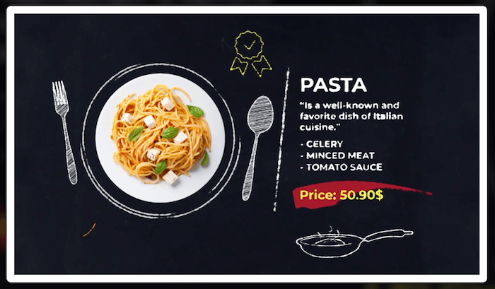 Presentación del menú de comida