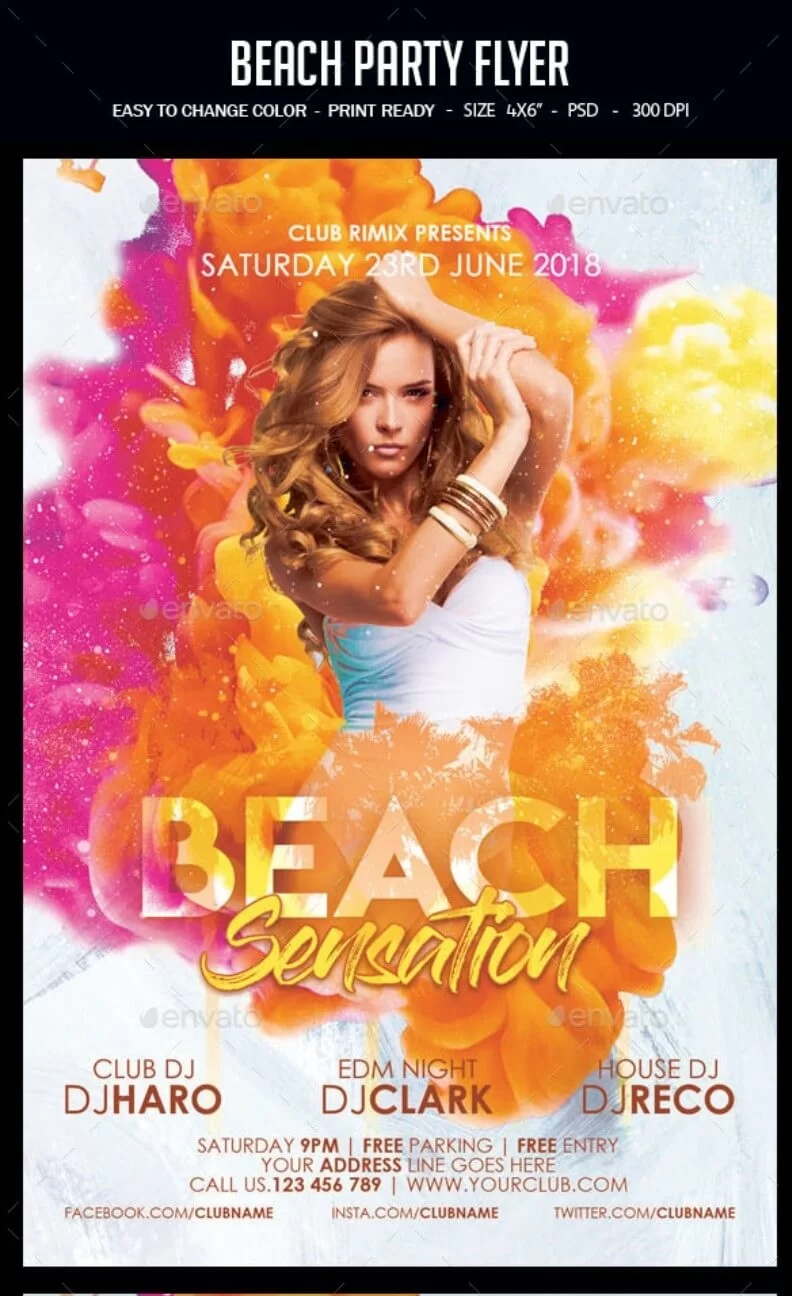 Folleto de fiesta en la playa