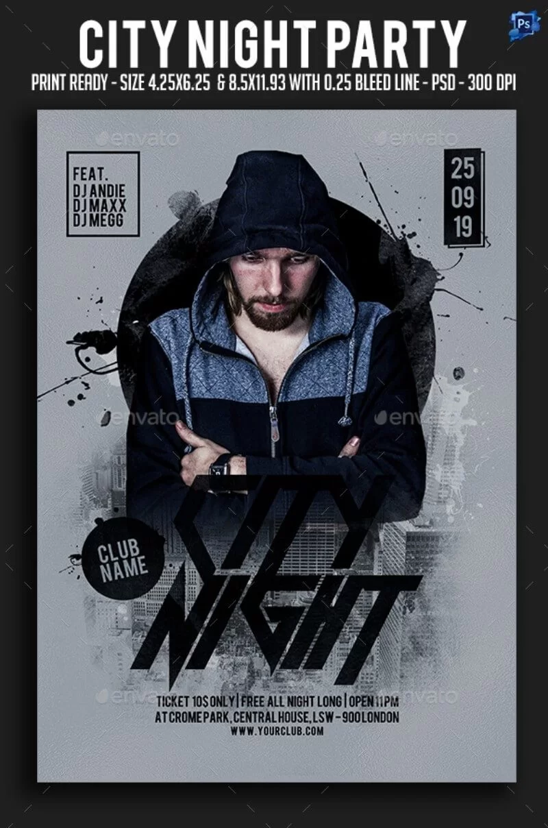 Folleto de fiesta nocturna de la ciudad