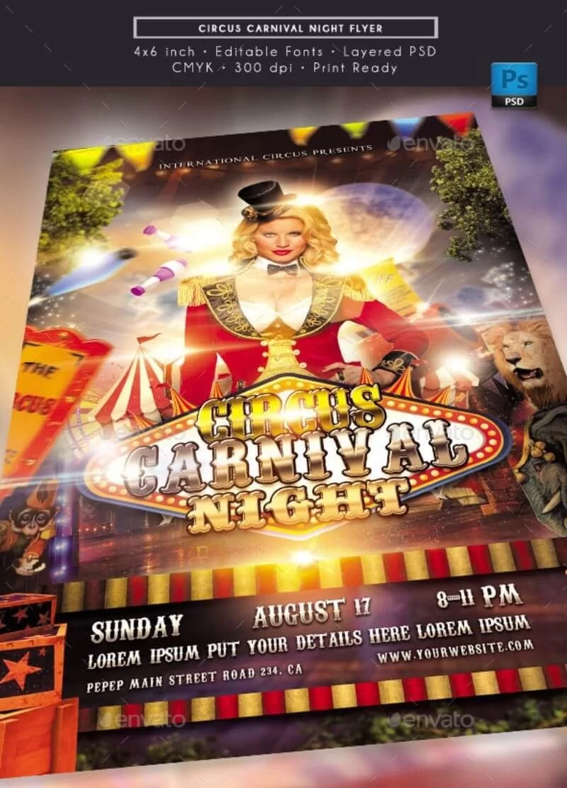 Folleto de la noche del carnaval del circo