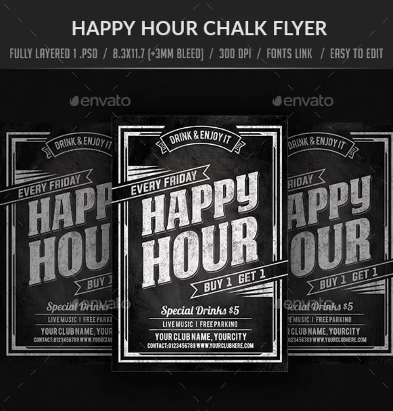 Folleto de tiza de hora feliz