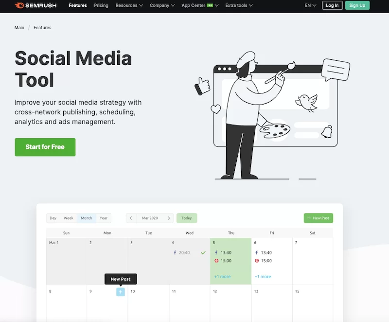 Semrush إدارة وسائل التواصل الاجتماعي
