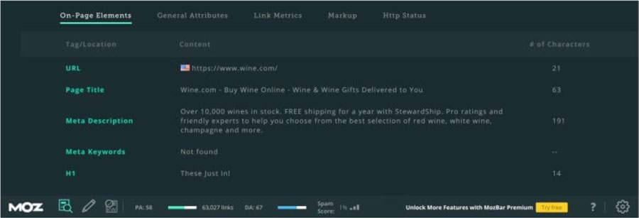 Mozbar - herramienta SEO gratuita
