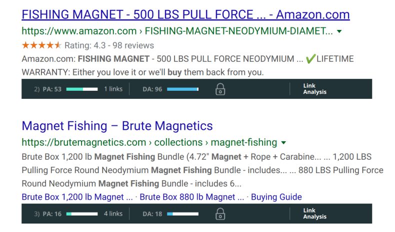 Un ejemplo de los resultados de un resultado SERPs