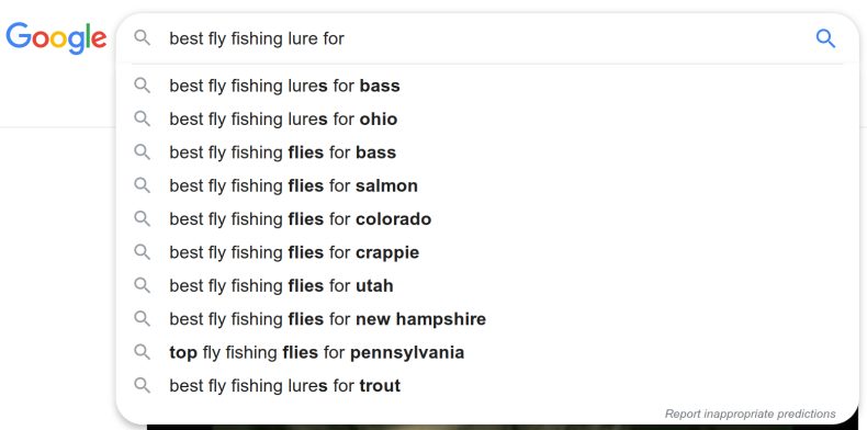 Una imagen que muestra cómo Google Autosuggests palabras clave como una herramienta gratuita de SEO