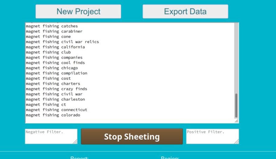 Una captura de pantalla de la herramienta gratuita de SEO, Keyword Sheeter, que muestra las palabras clave generadas