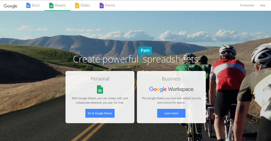 Una captura de pantalla de la página de inicio de Hojas de cálculo de Google