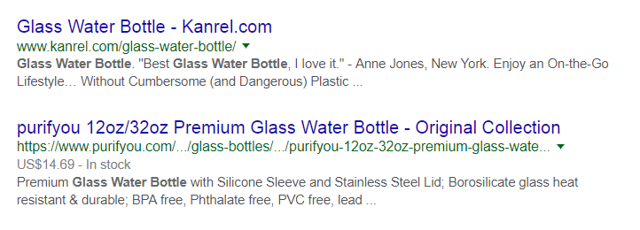 Пример URL-адреса стеклянной бутылки с водой