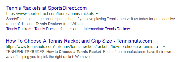 Пример URL-адреса теннисных ракеток