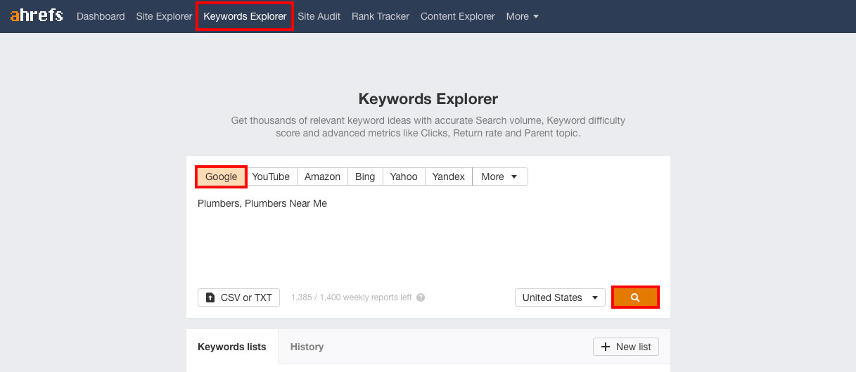 Ahrefs Keyword Explorer SEO-Metriken