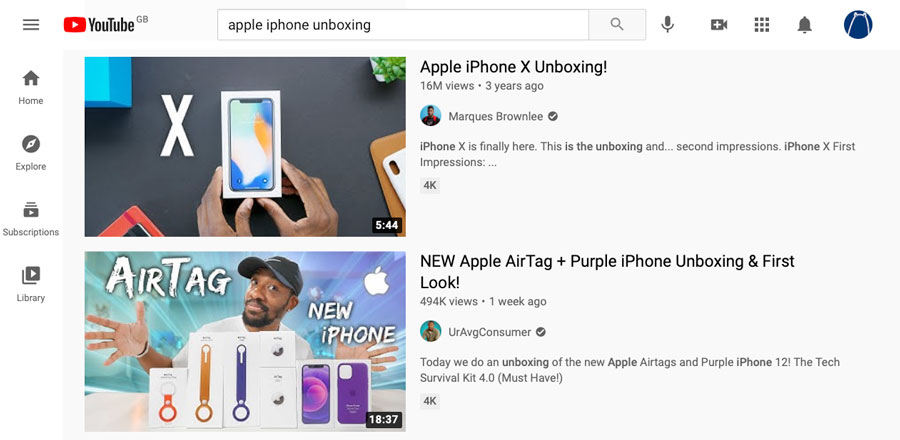 Przykład wideo z unboxingu Apple na YouTube w ramach strategii content marketingowej