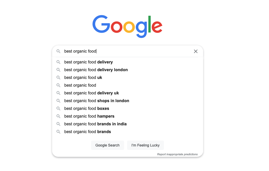 Wyszukiwarka Google sugerowała wyszukiwania do wykorzystania w badaniu słów kluczowych dla treści SEO na stronie