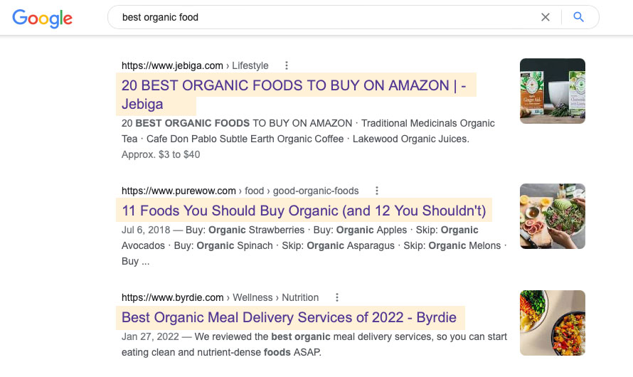Zrzut ekranu pokazujący, gdzie tagi tytułowe są wyświetlane w wynikach wyszukiwania po ich zoptymalizowaniu za pomocą SEO na stronie