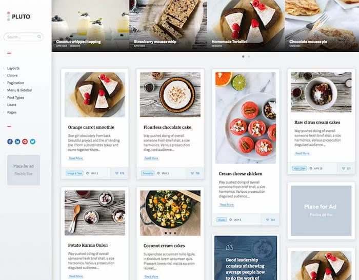 Plutón grid WordPress tema