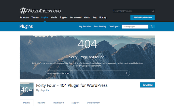 Плагин Forty Four 404 для WordPress