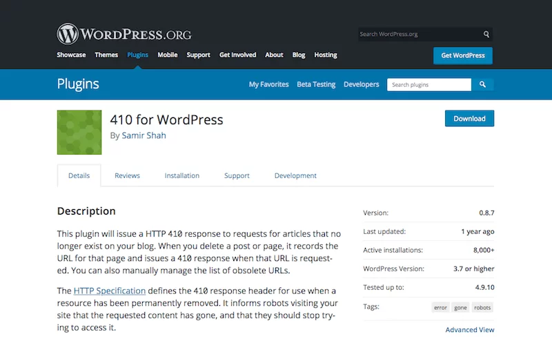 410 для WordPress