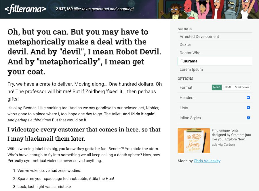 Générateur de texte Fillerama